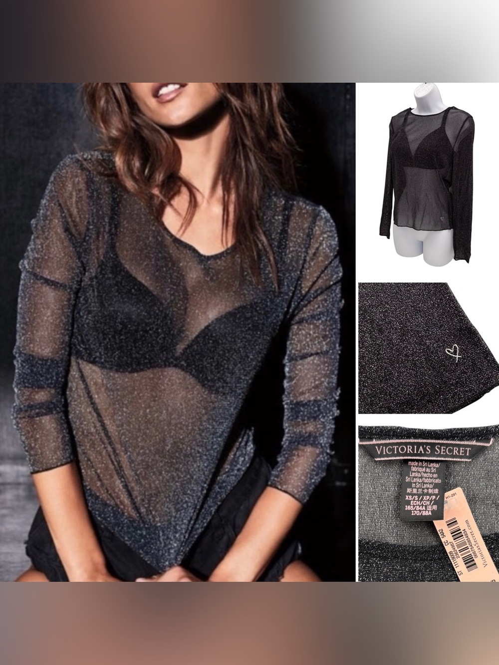 Victoria Secret Mesh Sheer Metallic Shine Tee Sz. XS/S NWT